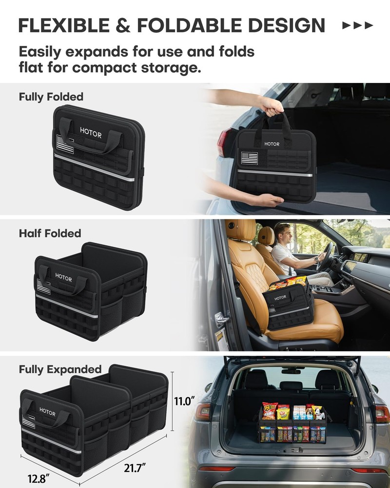 HOTOR Tactical Car Trunk Organizer - Foldable Medium, Black