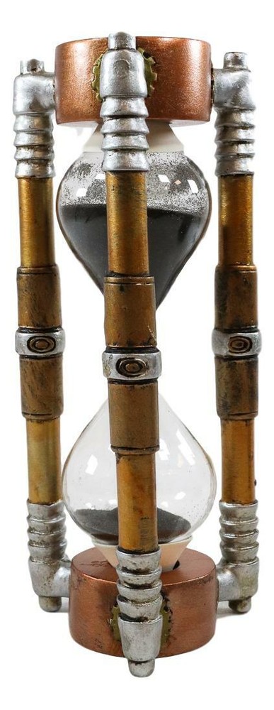 Ebros Past Present & Future Steampunk Gearwork Sandtimer Black Sand Sculpture