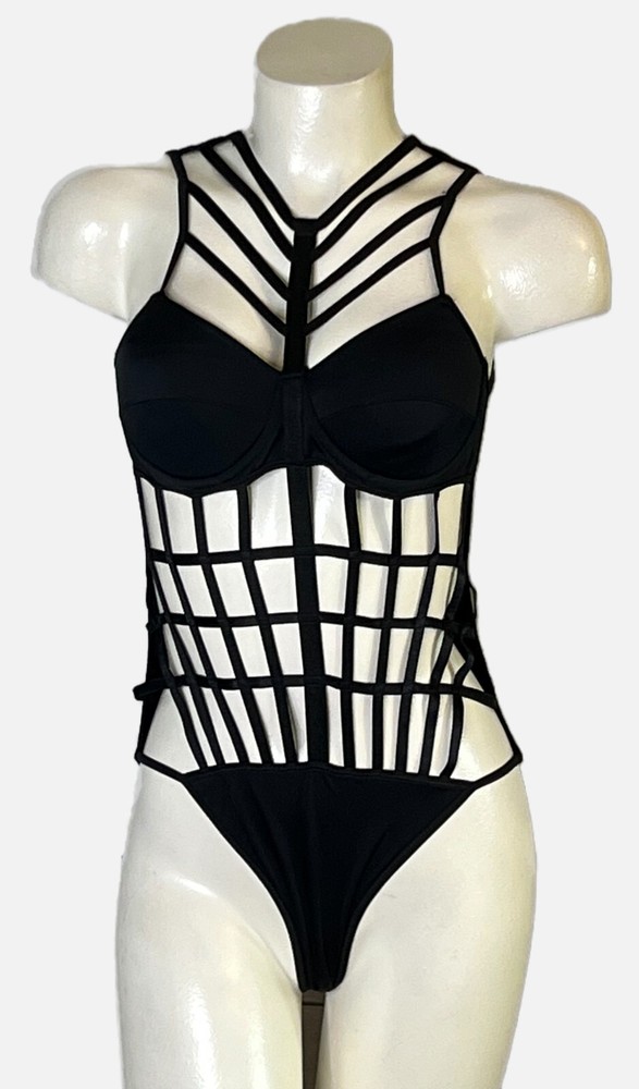 Bodysuit Teddy Black Second Skin Stretch Size Small