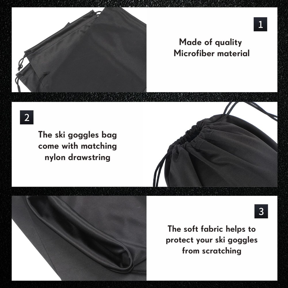 Konohan 3 Pcs Ski Goggle Bags Microfiber Drawstring Protection Large, Black