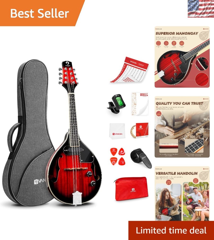 Professional Grade 8-String Mandolin - Comfortable Playing & Stunning Red Burst