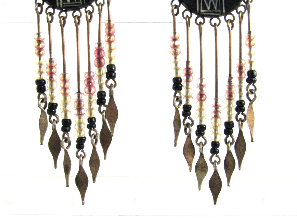 Handmade Hand Painted Boho Beaded Drop Dangle 3.5" Hook Earrings