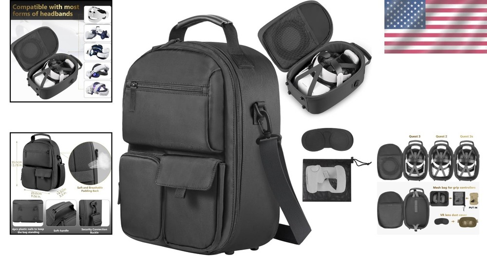 Protective Storage Case for Meta Quest 3 with Jetted Pockets & Comfortable Strap
