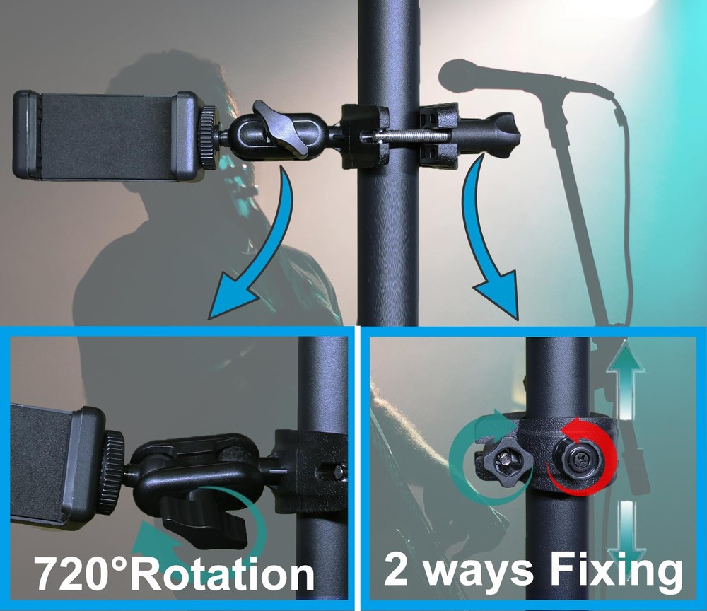 Hocoder Phone Holder for Mic Stand Clamp Single - Holder, Black