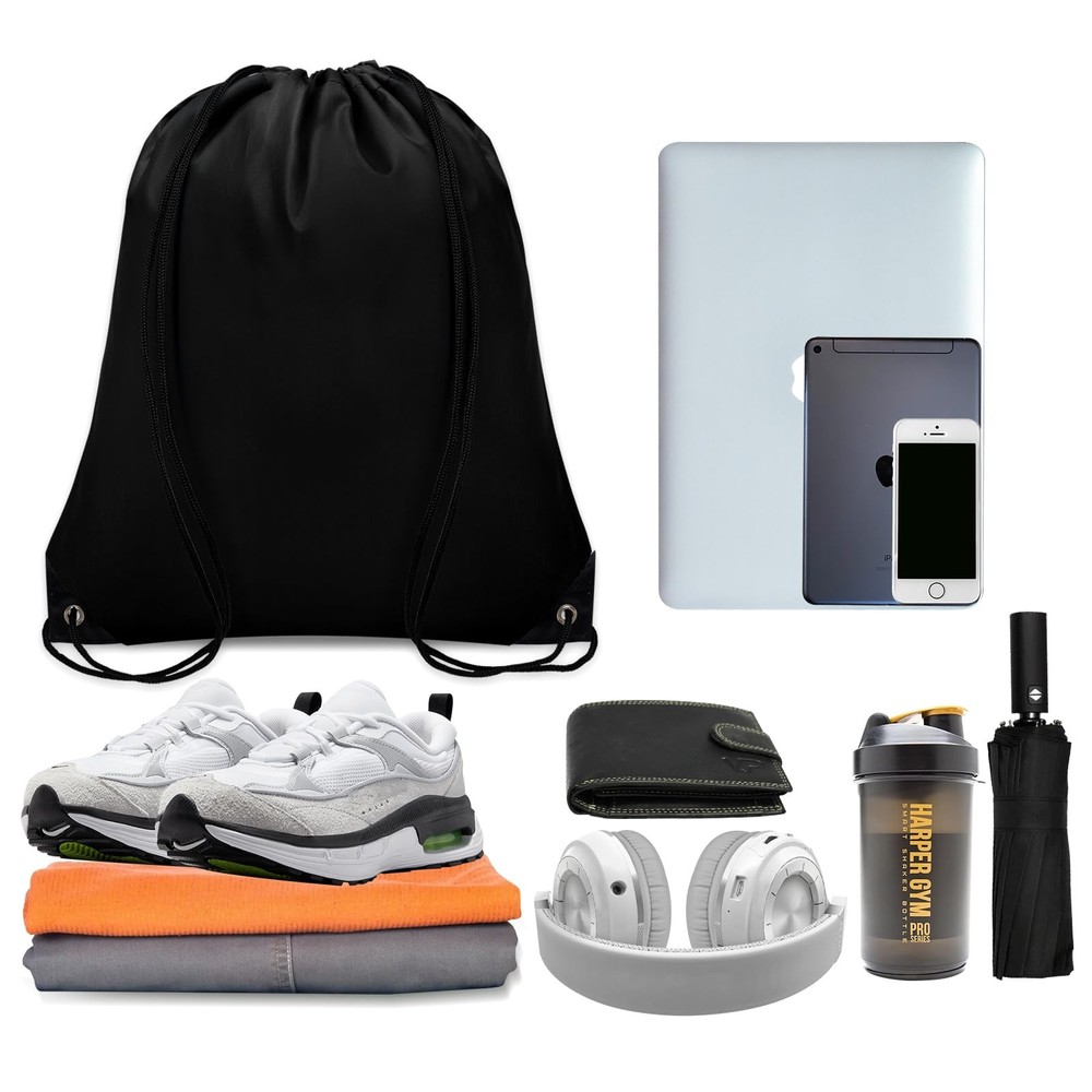 Grneric 10Pcs Drawstring Backpack Bulk Cinch Bag, Small, Black