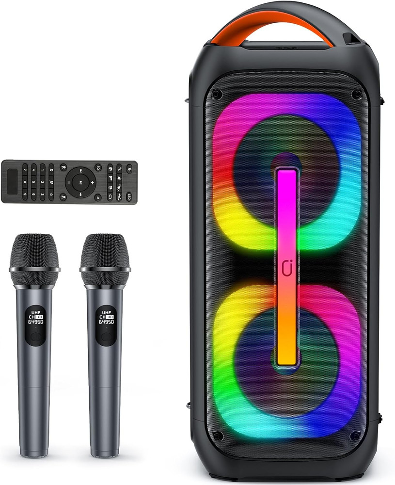 Portable Karaoke Machine with Dual Wireless Mics & 400W Power Speaker