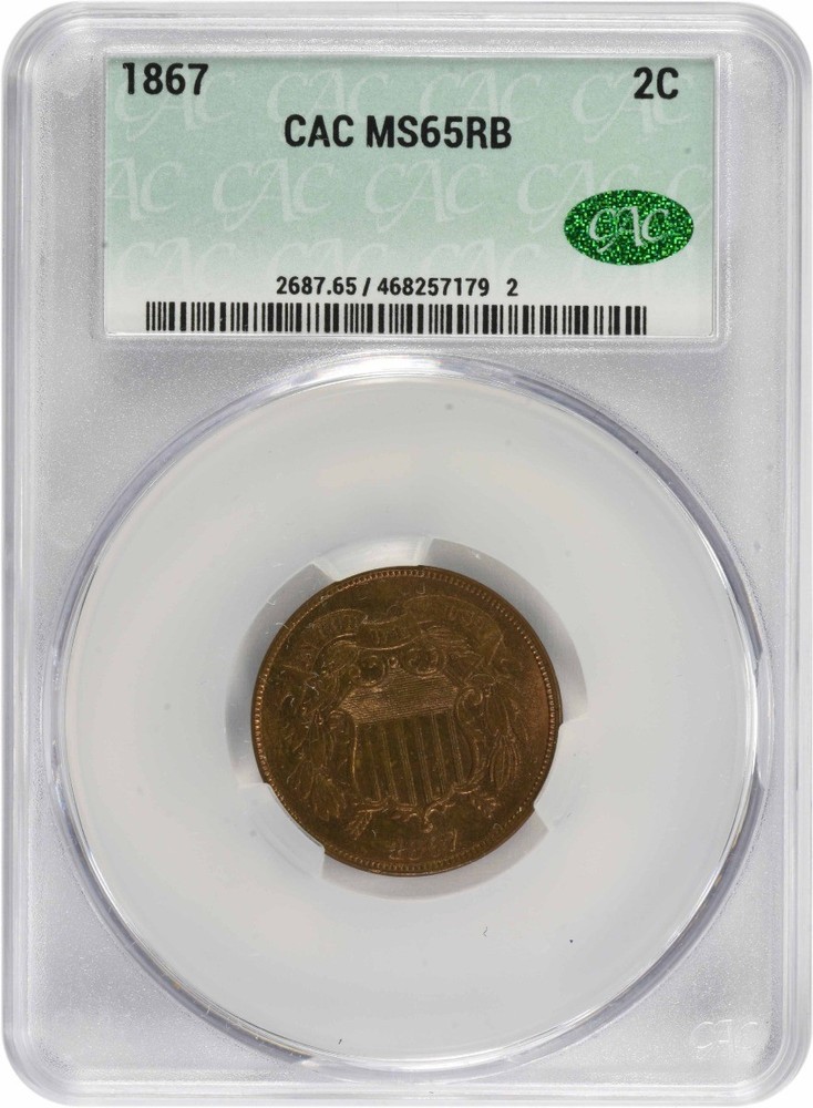1867 Two Cent Piece MS65RB CACG