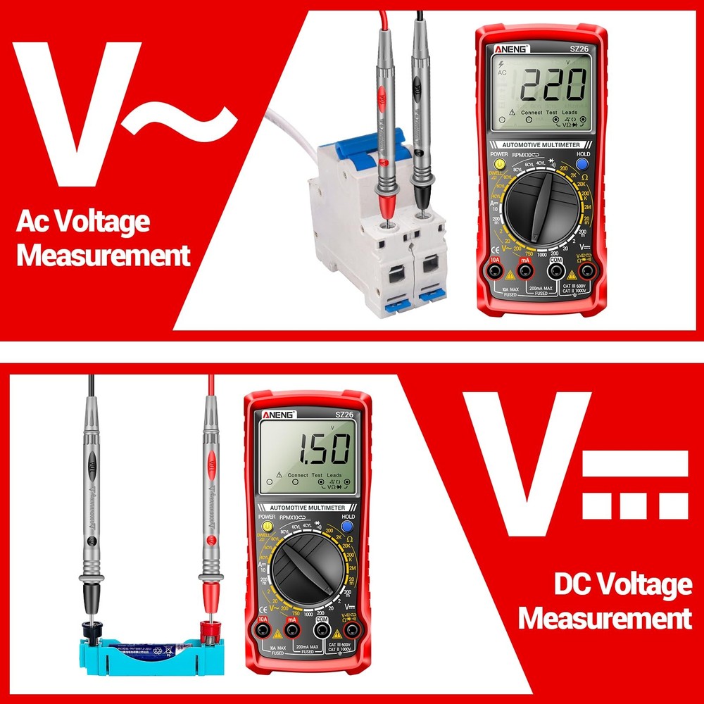 ANENG SZ26 Multimeter,Digital Automotive Engine Analyzer with Small, Red