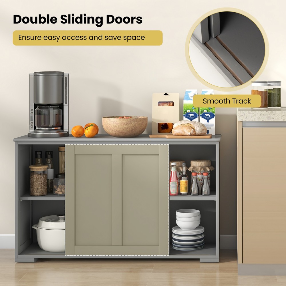 2PCS Kitchen Buffet Cabinet Stackable Cupboard w/Sliding Doors, Adjustable Shelf