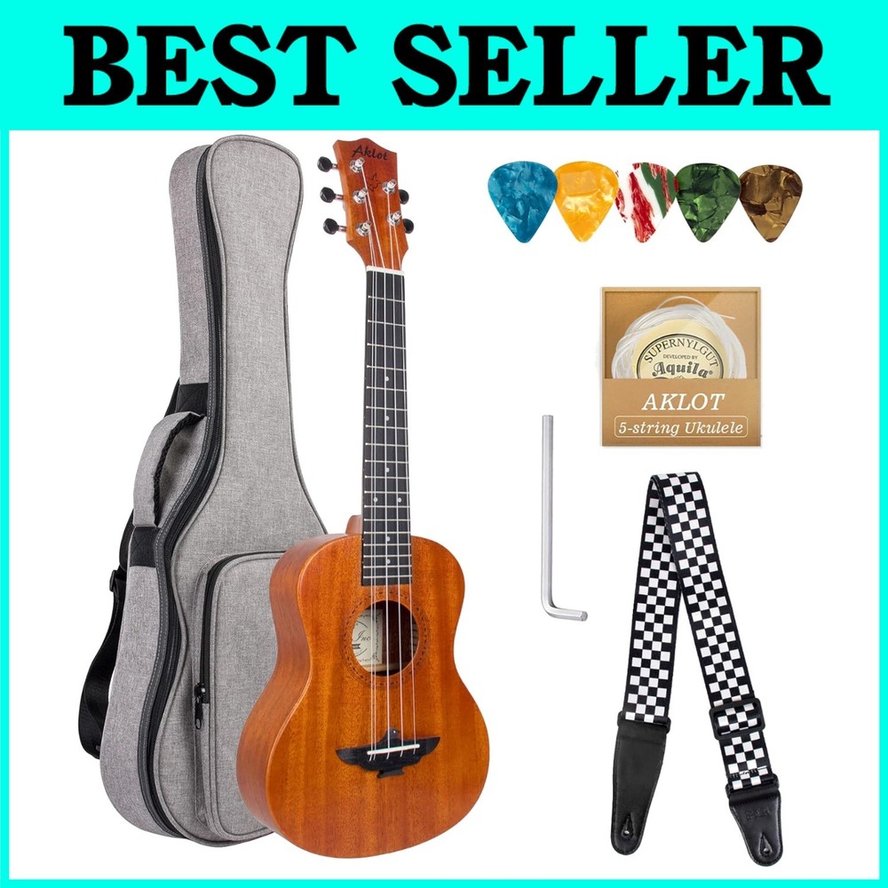 5 String Tenor Ukulele Solid Mahogany Gig Bag Bundle=