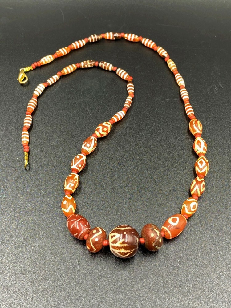 Antique Etched Carnelian Beads Necklace Mala