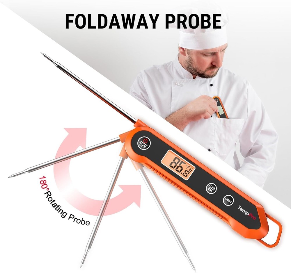 Accurate Waterproof Instant Read Thermometer - LCD Display, Calibration Ready