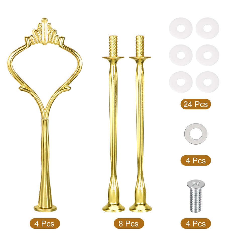 4 Sets Cake Tray Stand Handle Plate Hardware Fitting, 3-Tiers Crown Gold