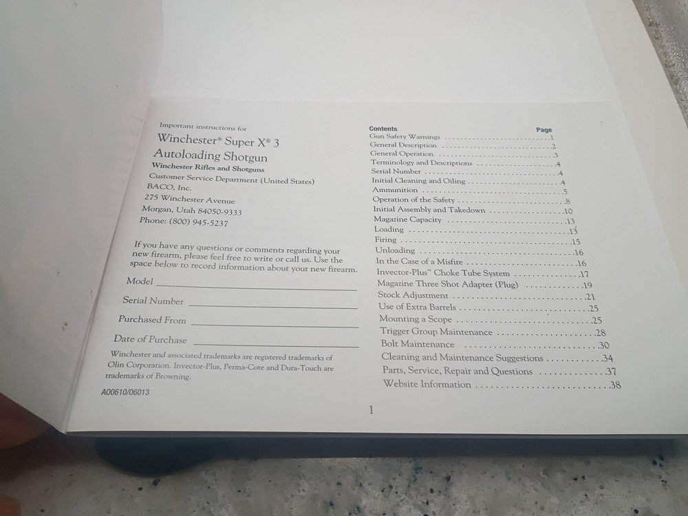 Winchester Super X 3 Autoloading Shotgun Owners Manual
