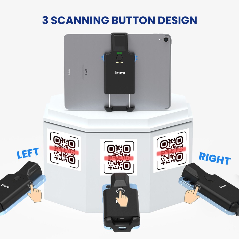 2D Back Clip Bluetooth Barcode Scanner, 3000mAh Battery,Wireless QR Code Scanner