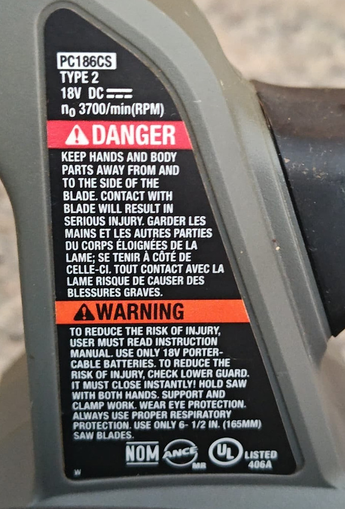 PORTER-CABLE PC186CS 18V Volt 6-1/2" CIRCULAR SAW w/Blade, Tested, Type 2