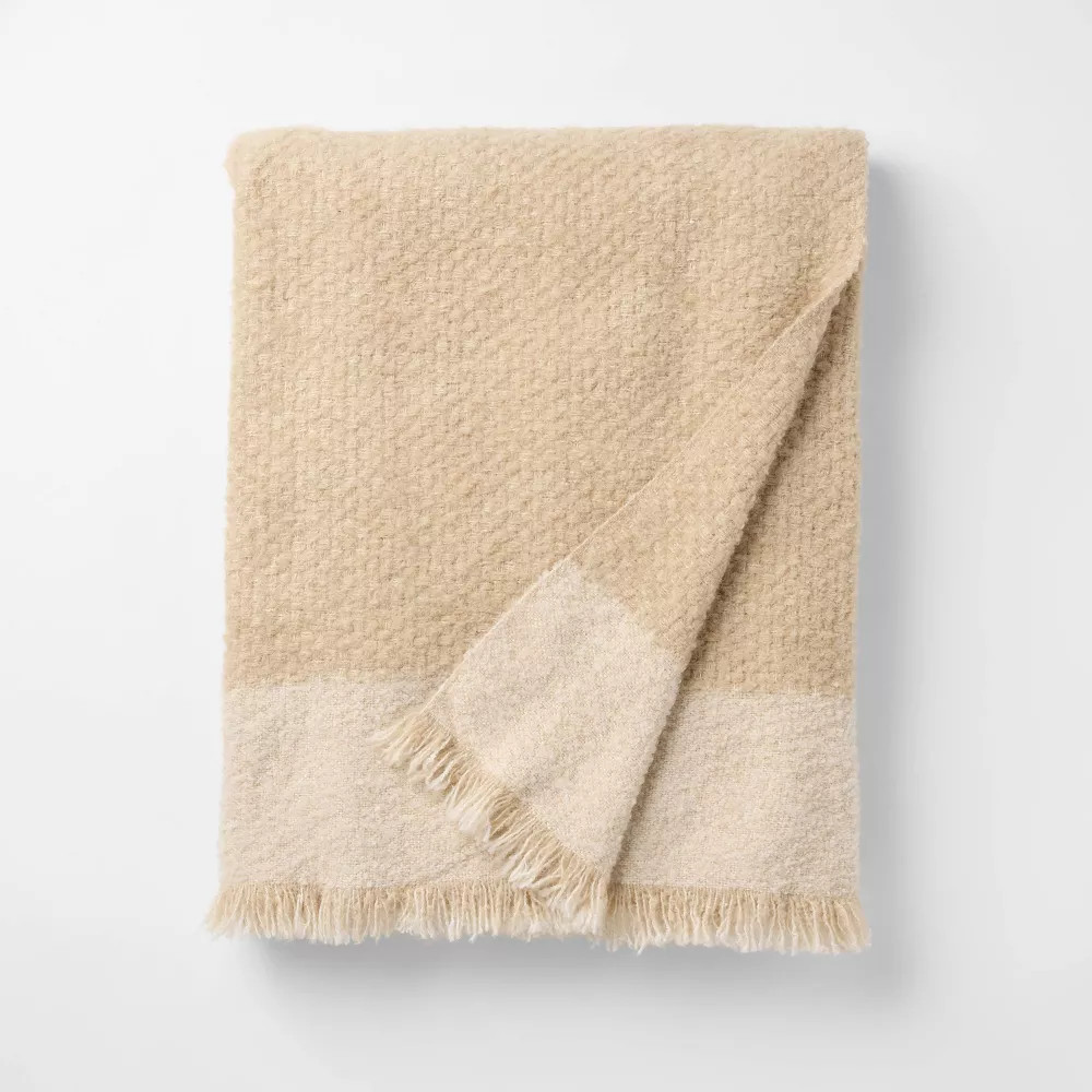50"x60" Tonal Woven Boucle Throw Blanket Cream - Threshold designed with Studio