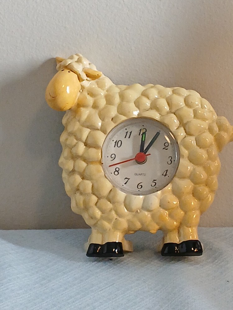 Ceramic Sheep With A Working Clock 5" Tall