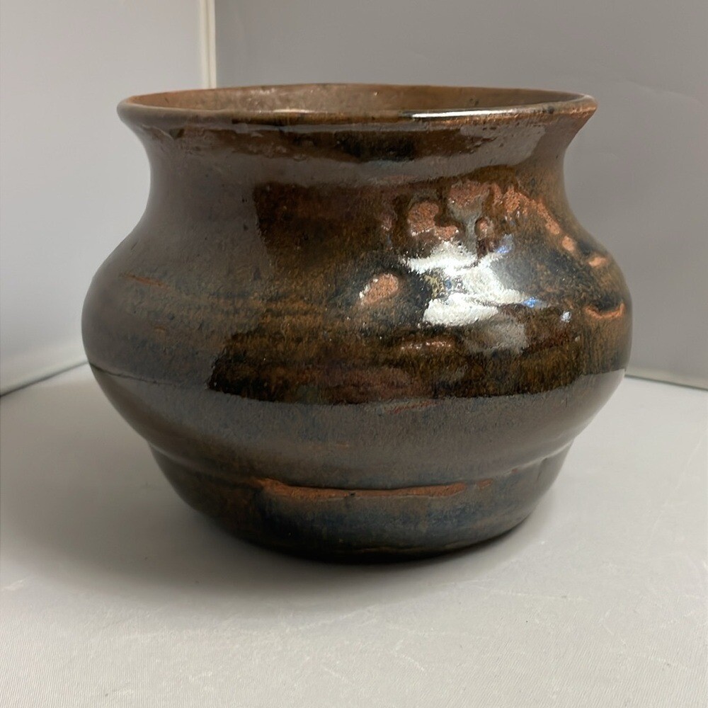 Studio Art Pottery Planter Pot Rustic Brown Hand Crafted Glazed