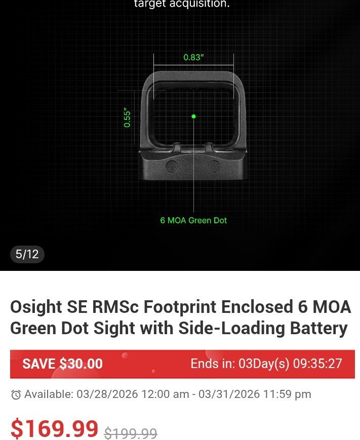 O Sight SE Green Dot Enclosed Glock 43x