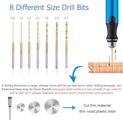 3-Speed Cordless Mini Drill Pen With 8 Small Drill Bits,Rechargeable Blue