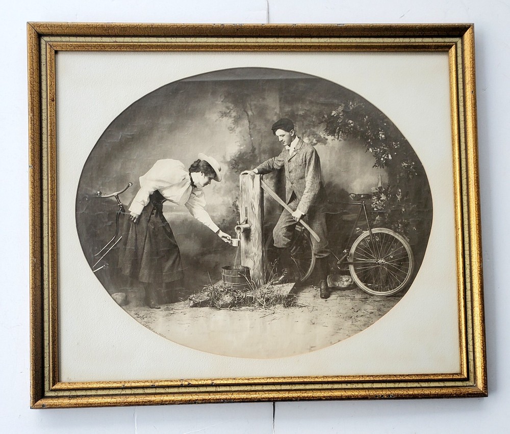 Superb Antique Framed Large-Format Gilded Age Photograph – Bicycle Tableau