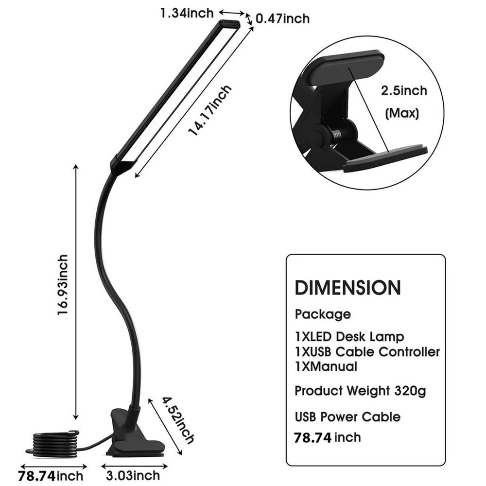 LED Desk Light Bedside Reading Night Lamp USB Adjustable Cool White / Warm White