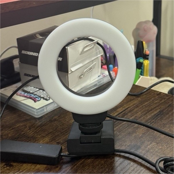 USB Ring Light with Flexible Arm, Clamp, and Adjustable Controls for Computer