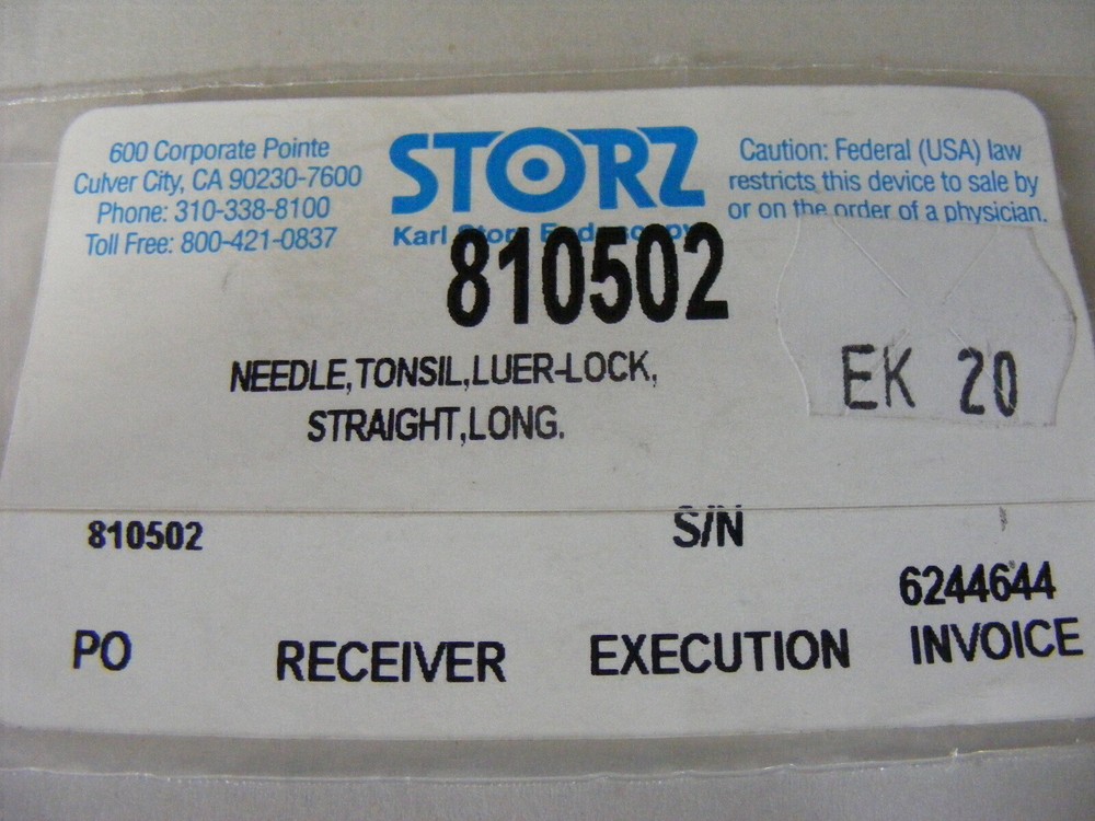Storz 810502 Tonsil, Luer-Lock, Straight, Long