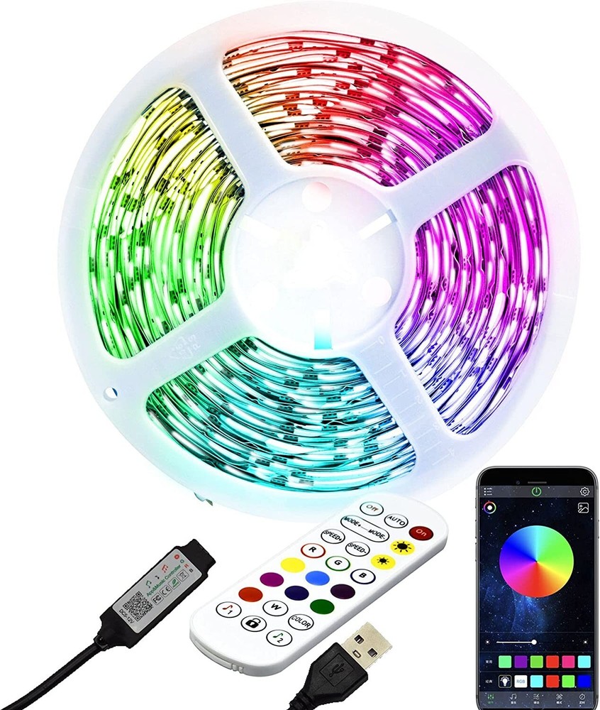 Black 9.8ft LED Backlight Strip Light With APP Remote Control RGB Color Changing