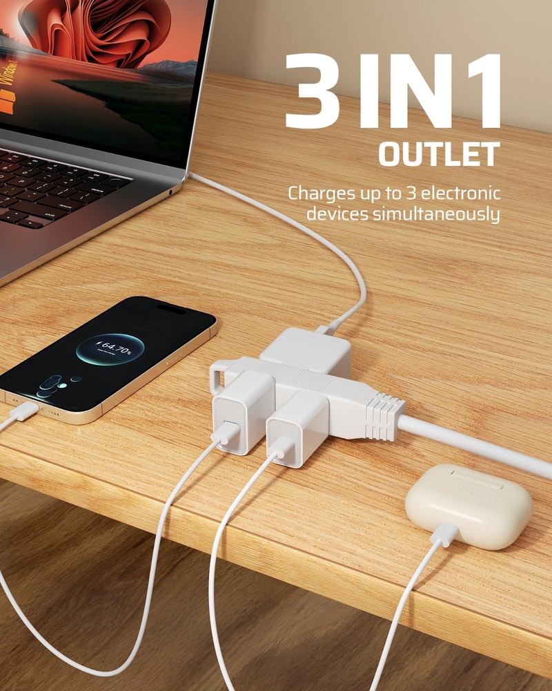 DEWENWILS 10FT Flat Plug Power Strip, 3 Outlets Space Saving Rotating Plug