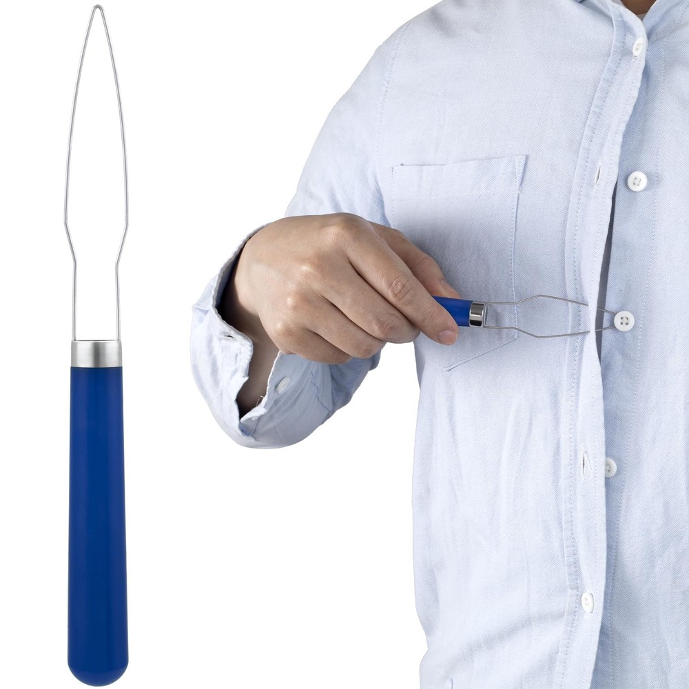 STSTR Easy Button Hook, Steel Helper Tool Blue, Plastic Handle, 1 Pack