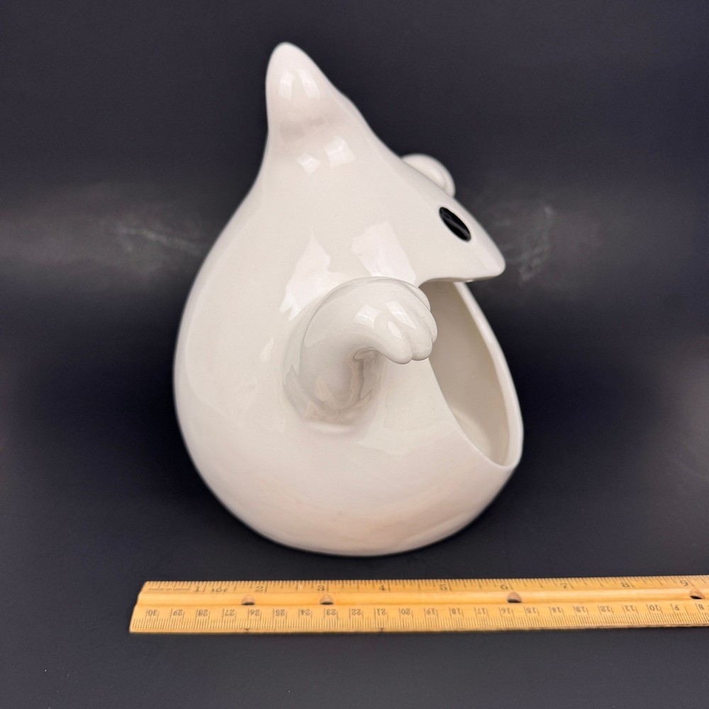 Ceramic White Ghost Halloween Candy Dish Bowl Open Mouth Arlington Designs