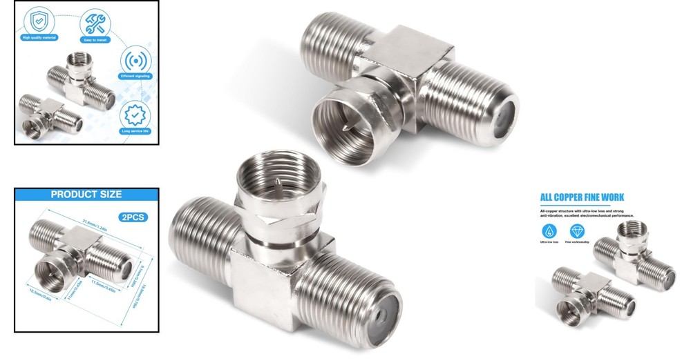 Easy Install Coaxial Cable Splitters 2 Pack for Multiple Devices