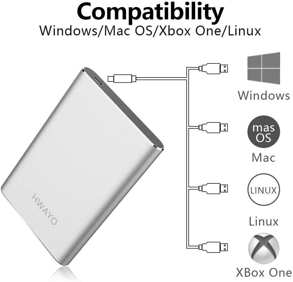 High-Speed 120GB Portable Hard Drive - Plug & Play USB Type C Storage Solution