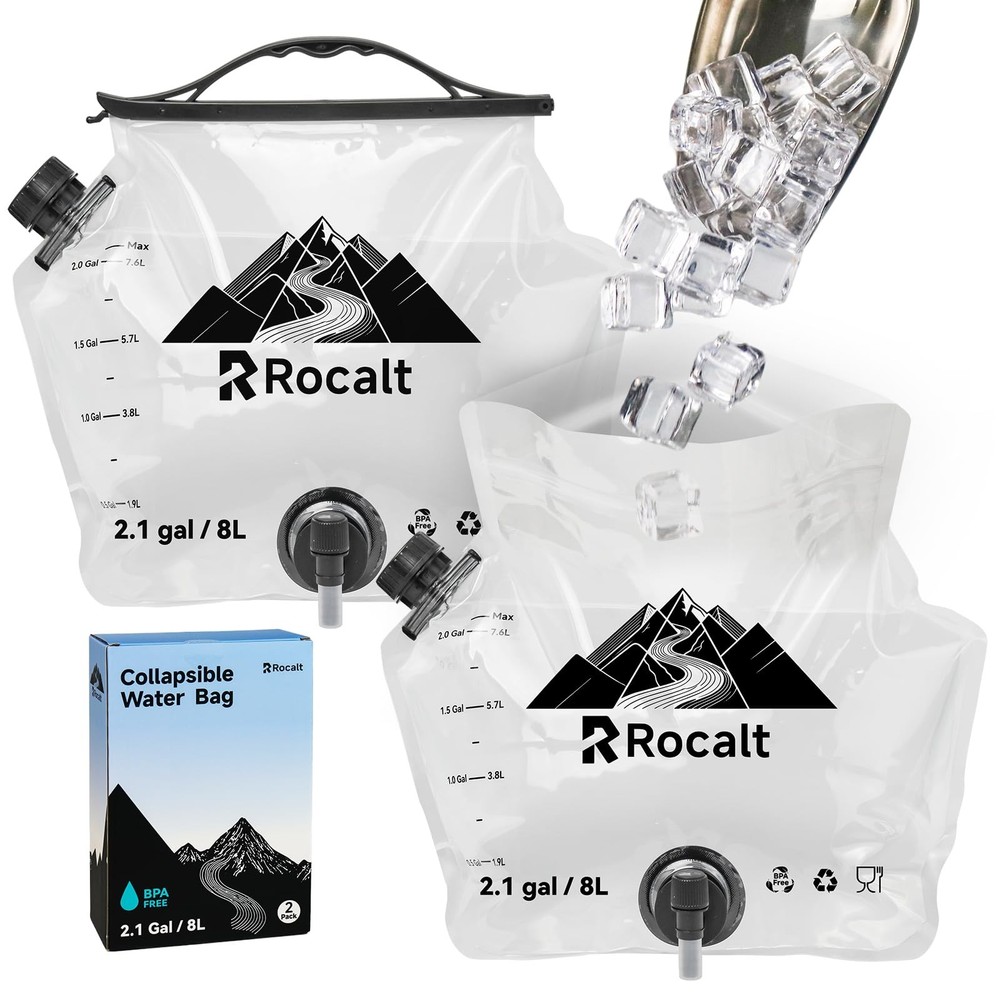 2 Pack Collapsible Water Container with Spigot, 2.1 Gallon Foldable Camping W...