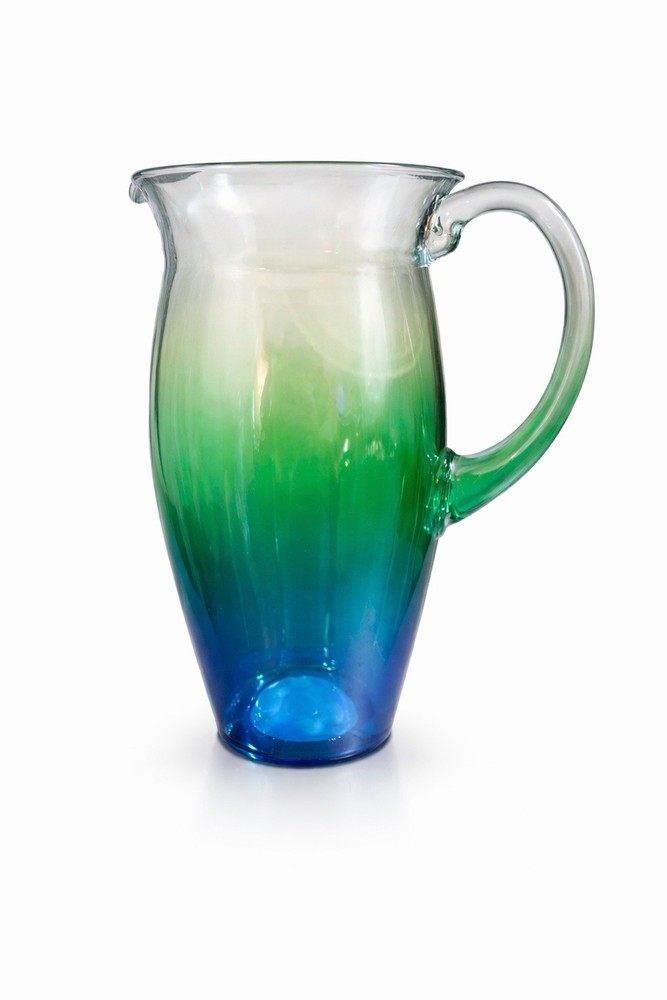 Plastic Blue Green Gradient Pitcher with Handle, Glossy Modern Finish 52 oz.