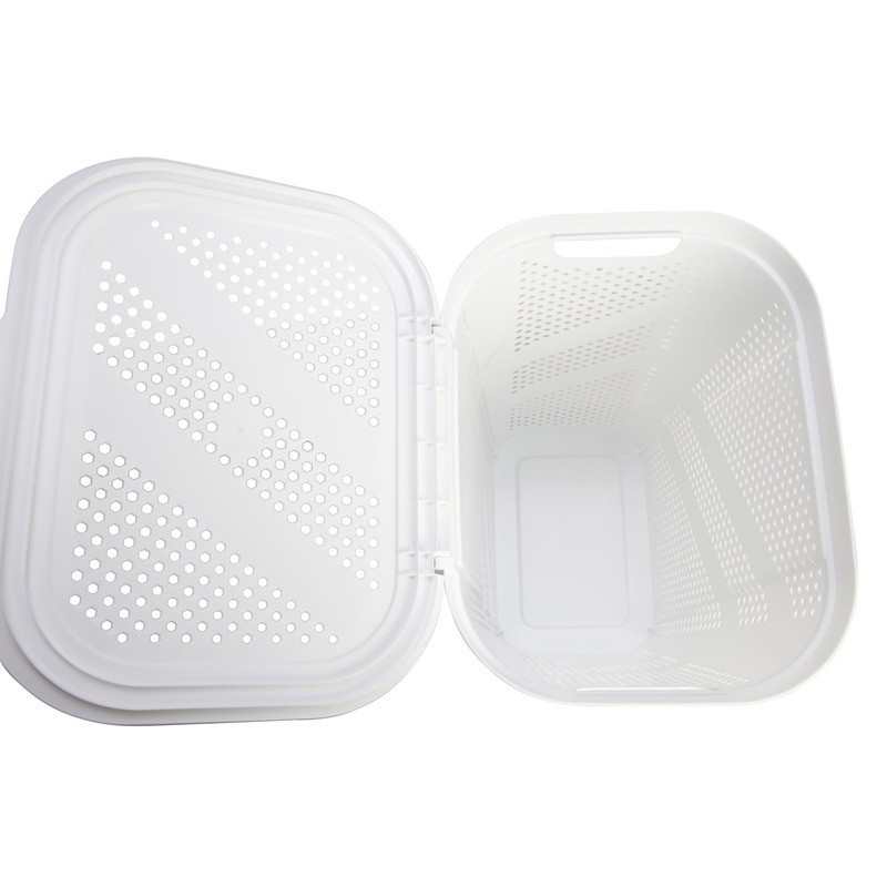 Hinged Lid Laundry Hamper Ventilated Storage Basket W/ Handles Home Use