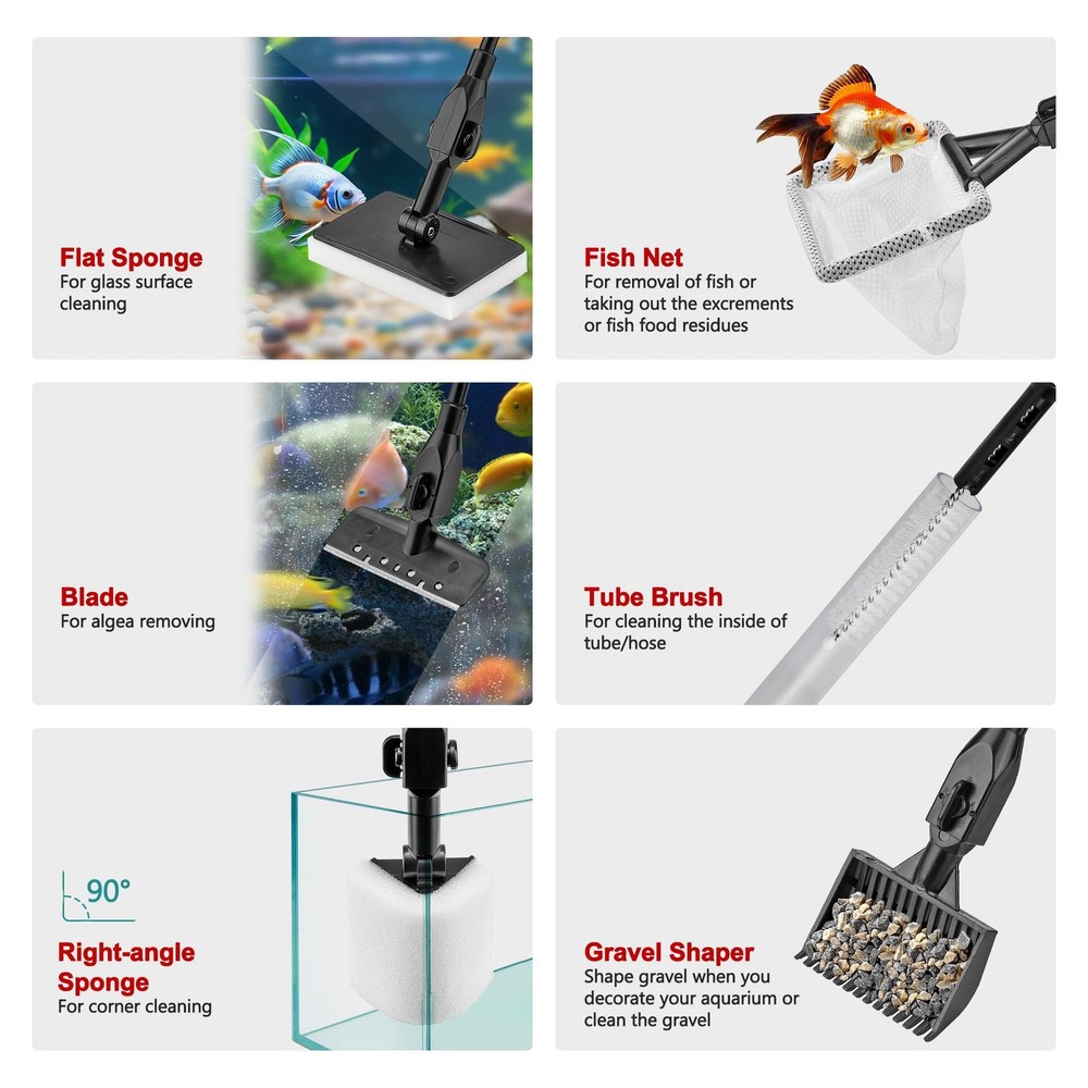 Multifunction 7 PCS Aquarium Cleaning Tools Bundle Kit Set Adjustable Fish Ta...