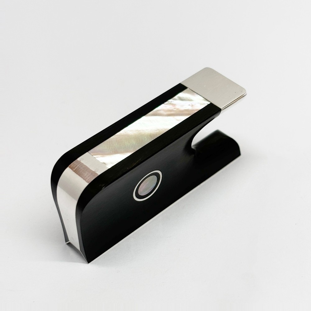 Viola Bow Ebony Frog Blank Double Eyes Inlaid Silver Fitting Frog Button