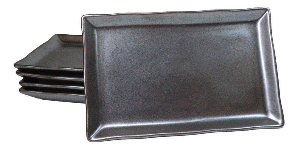 Pack Of 5 Tetsu Kesho Metallic Black Collection Rectangular Sushi Plates 7.75" L