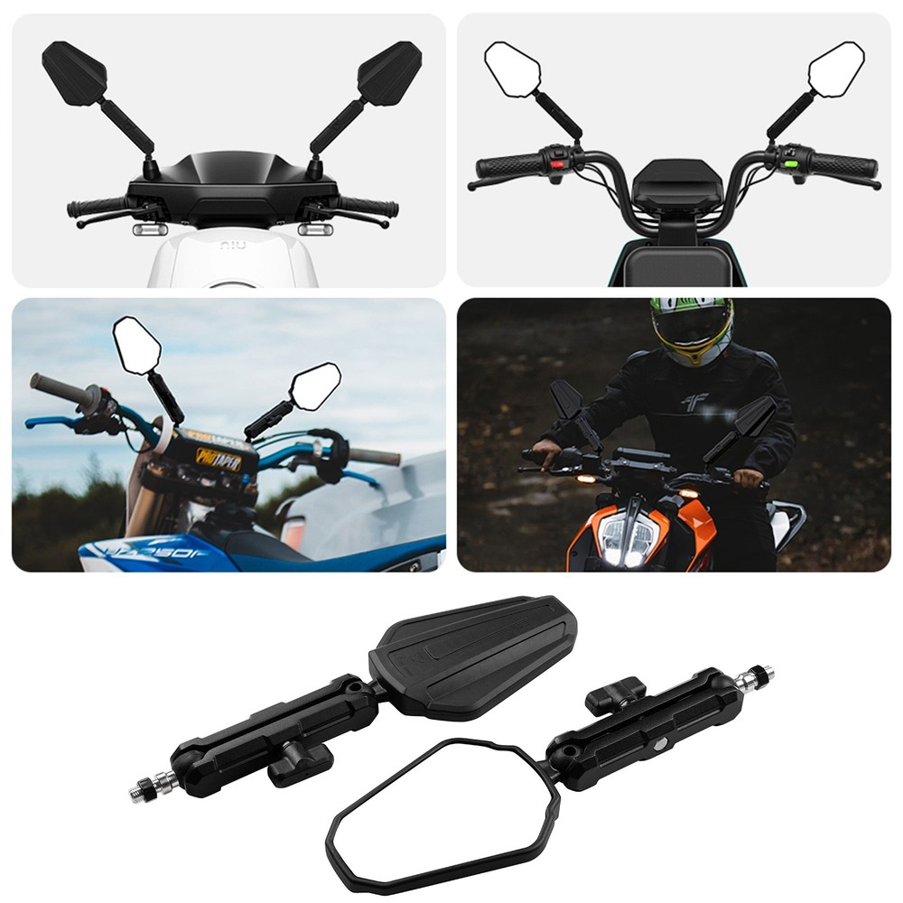 Universal 10mm 8mm Adventure Motorcycle Mirrors 360Degrees Adjustable Side Black