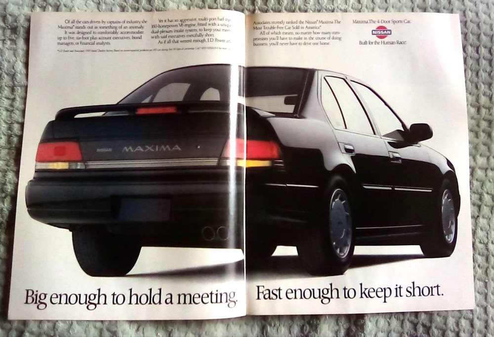 1990 Nissan Maxima 2pg Print Ad