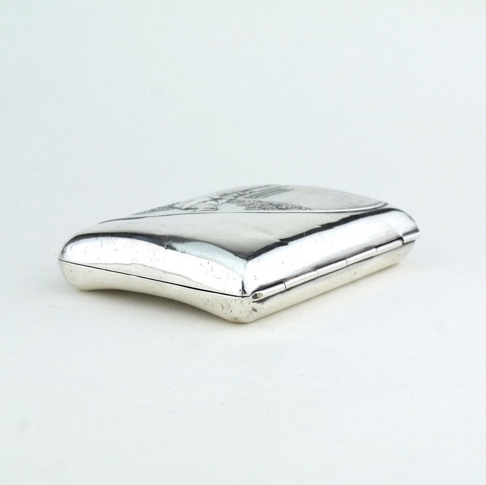 Rare Edwardian Novelty Solid Sterling Silver Cigarette Case Cricket. 1910.