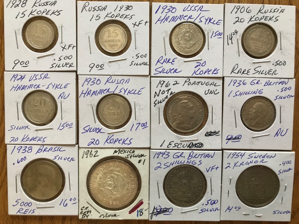 World Silver Coins. 10 total