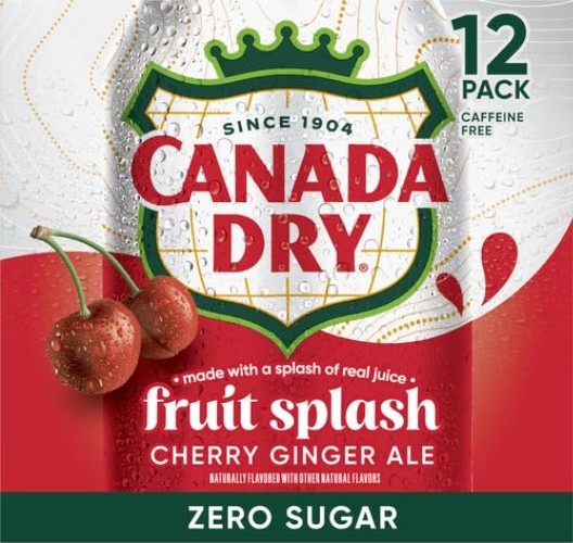 Zero Sugar Cherry Ginger Ale Fruit Splash Soda, 12 fl. oz. Cans, 12 Pack Pack...