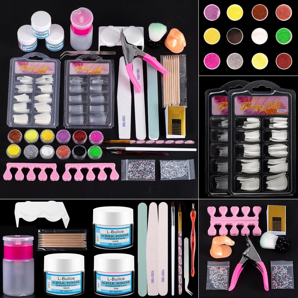 Acrylic Nail Kit for Beginners with Everything Professional, 12 Glitter...