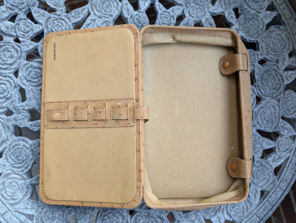 Vintage Compac-Kit Monogram Ostrich Leather Buckled Case