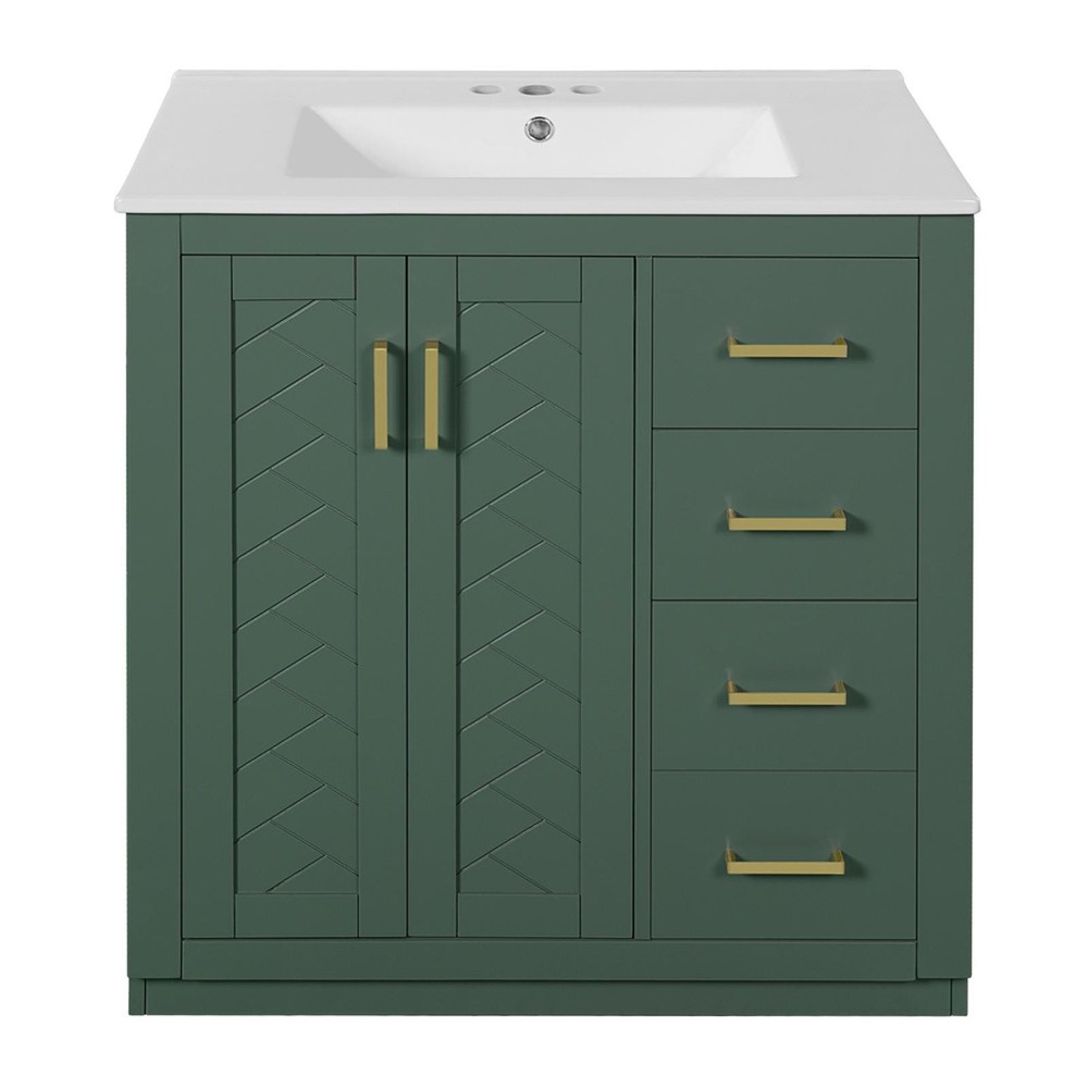 Luxury Freestanding Bathroom Vanity: Solid Wood Frame, Ceramic Sink, Soft-Close