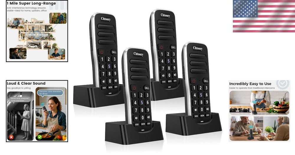 Wireless Intercom System Long Range House Office Handheld 4 Pack